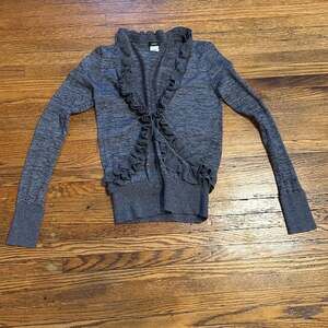 J. Crew Women's Gray Ruffle V-Neck Traversa Cardigan Sweater